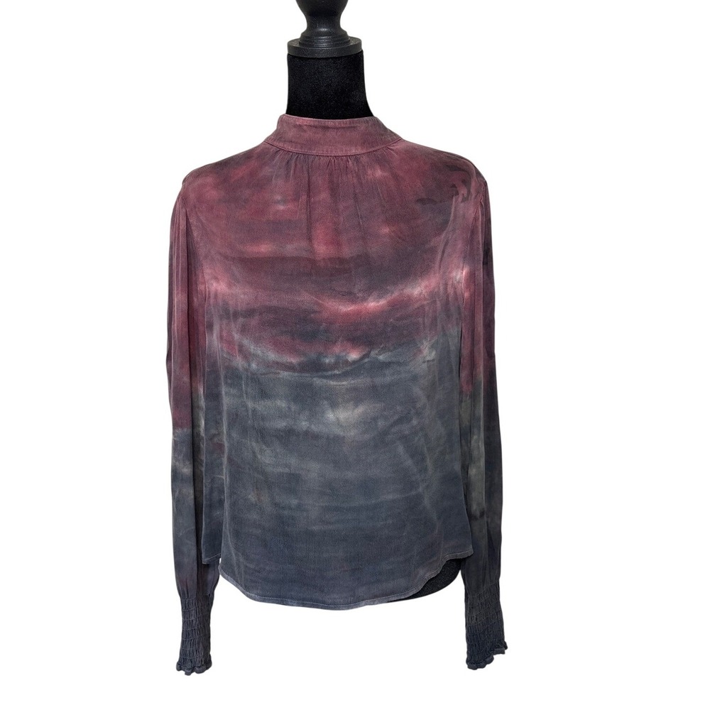 Anthro Cloth & Stone Burgundy Grey Ombre Mock Neck Smock Cuff Blouse Small